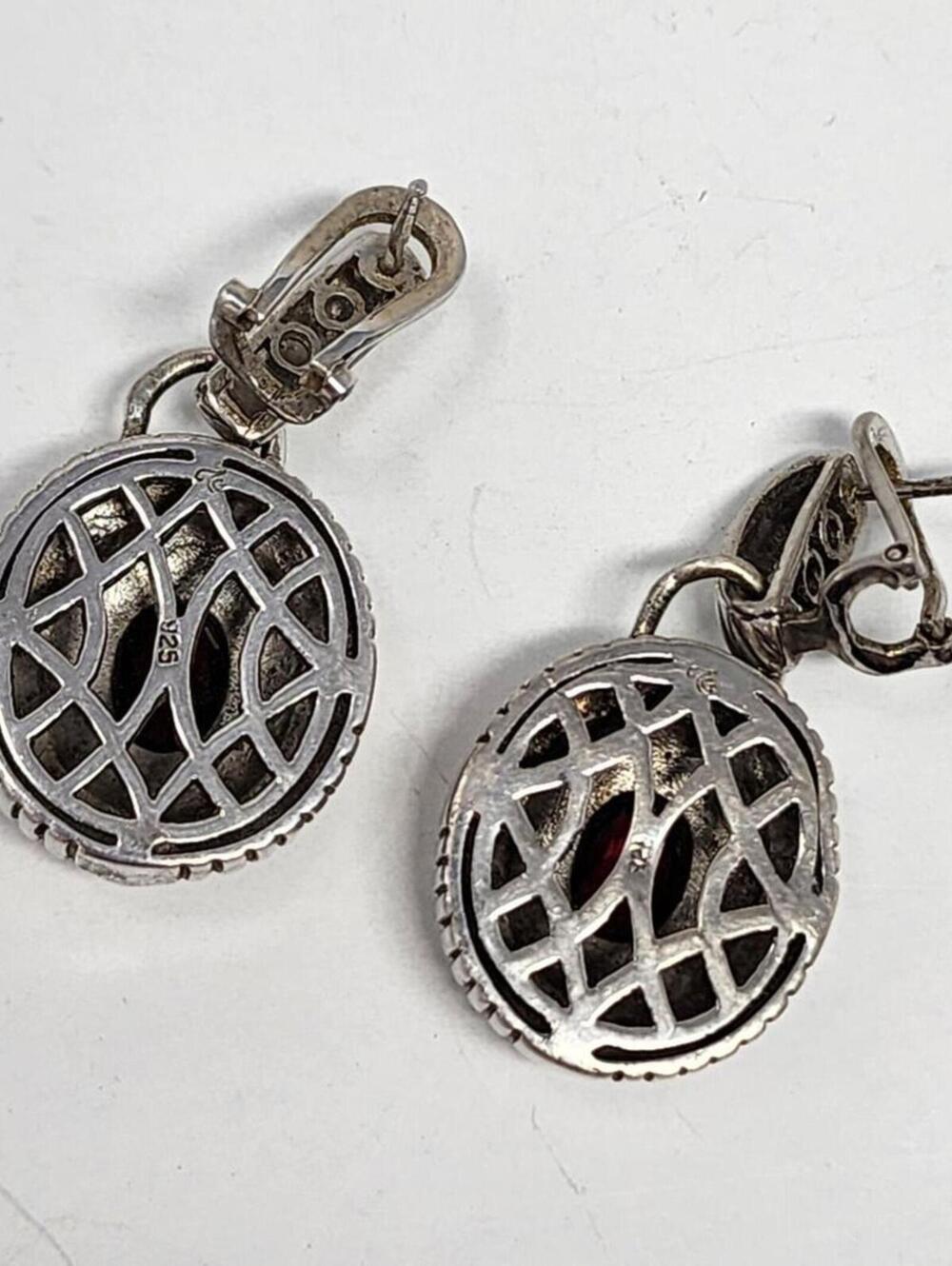 Antique Art Deco Sterling Garnet & Diamond Accent Earrings - Picture 7 of 14